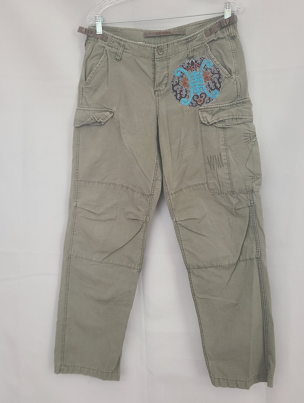 Vtg Da Nang M Olive Green Y2K Asian Embroidered Street Wear Utility Cargo Pants